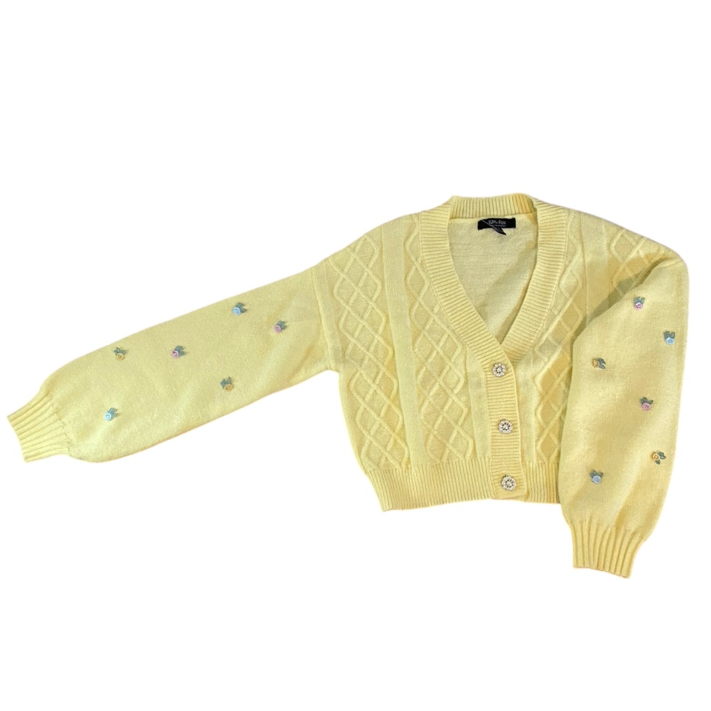 NWT Set of 2 Witty Fox Yellow and Green Long Sleeve Cropped Cardigan Sweaters - Picture 2 of 7